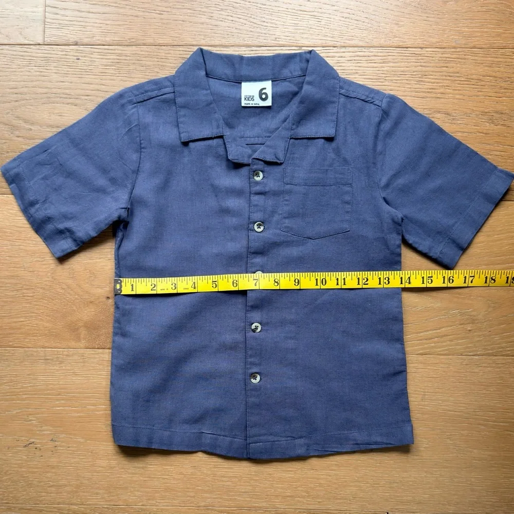 Cotton On Boys Linen Button-Up Shirt Coastal Relaxed Gray Size 6